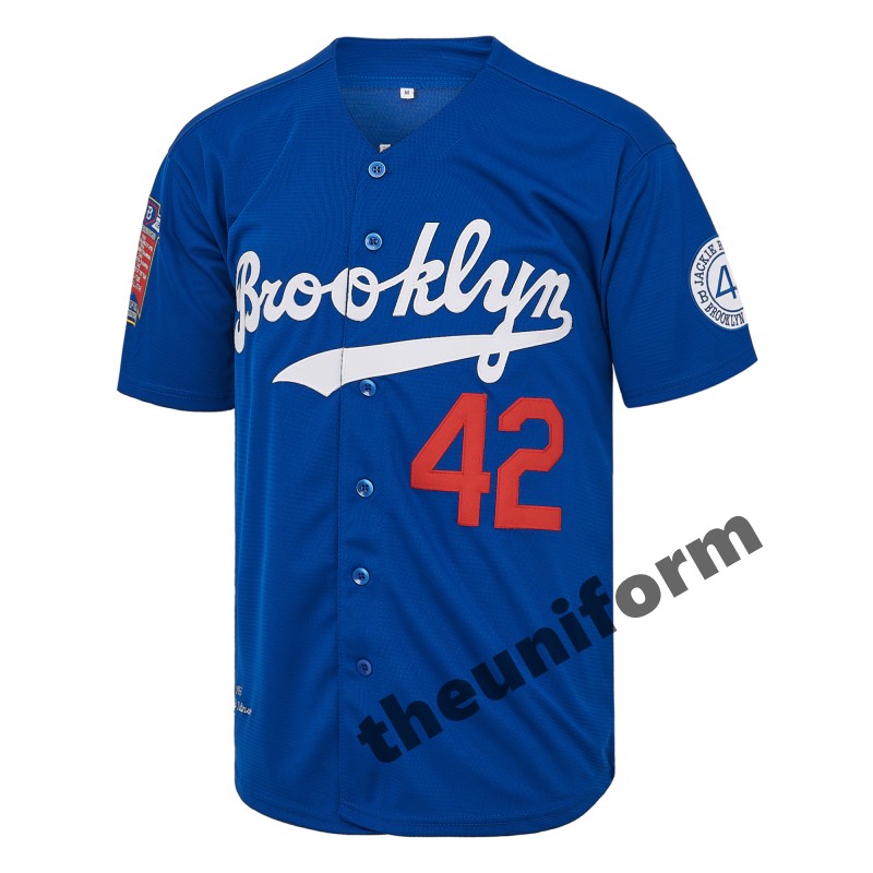 Men's Blue Brooklyn 42 Robinson Baseball Button Down Jersey 90s Hip Hop Baseball Jerseys Shirts Stitched