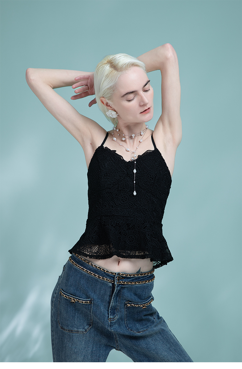 Women's Sexy Black Lace Camis Tank Tops Fitted Double Lined Sleeveless Crop Spaghetti Strap Summer Y2k Tops 6112126