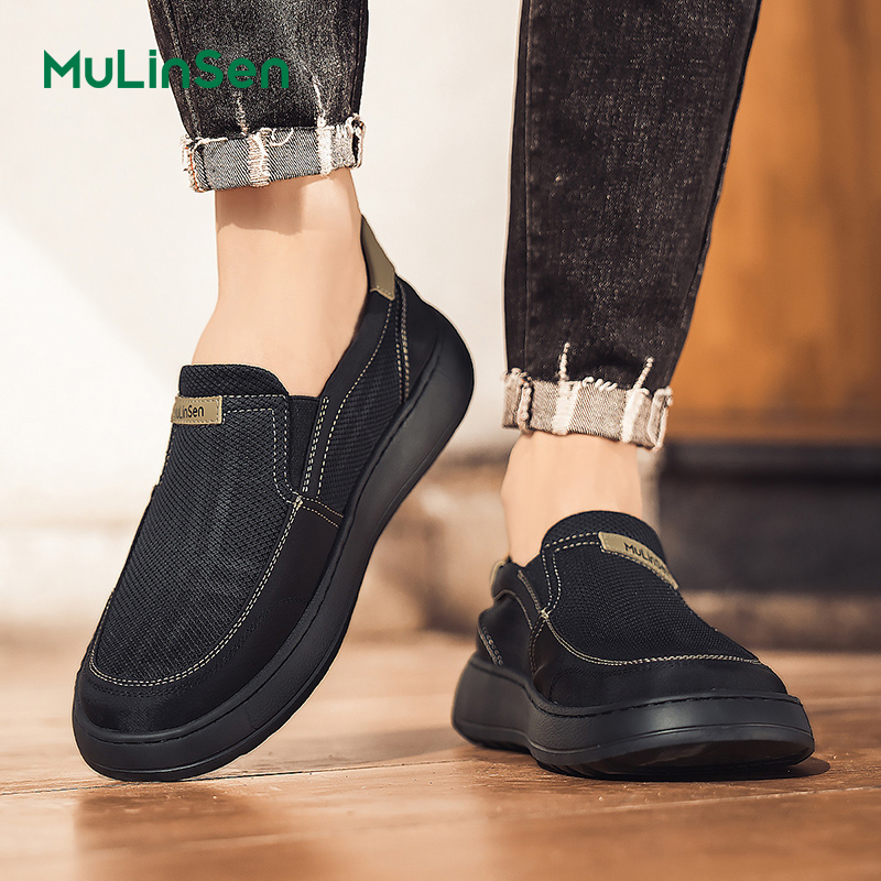 Mulinsen men's cloth shoes spring and summer breathable thin old Beijing mesh shoes men's casual work one-step driving sneakers