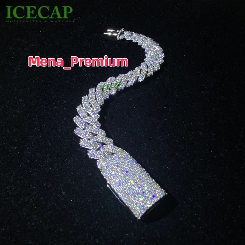 14mm Iced Moissanite Diamond Cuban Chain Bracelet Miami 925 Sterling Silver Fine Jewelry for Men Hip Hop Style Necklace