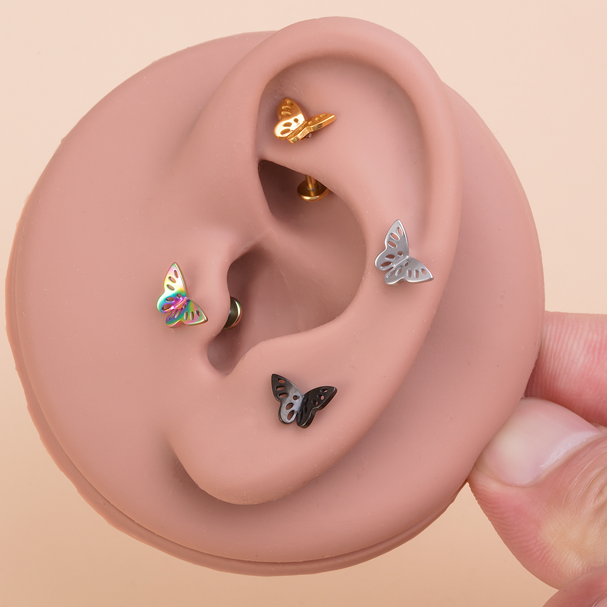 Stainless steel hollow three-dimensional butterfly lip studs, ear bone studs, earrings, body piercing accessories wholesale