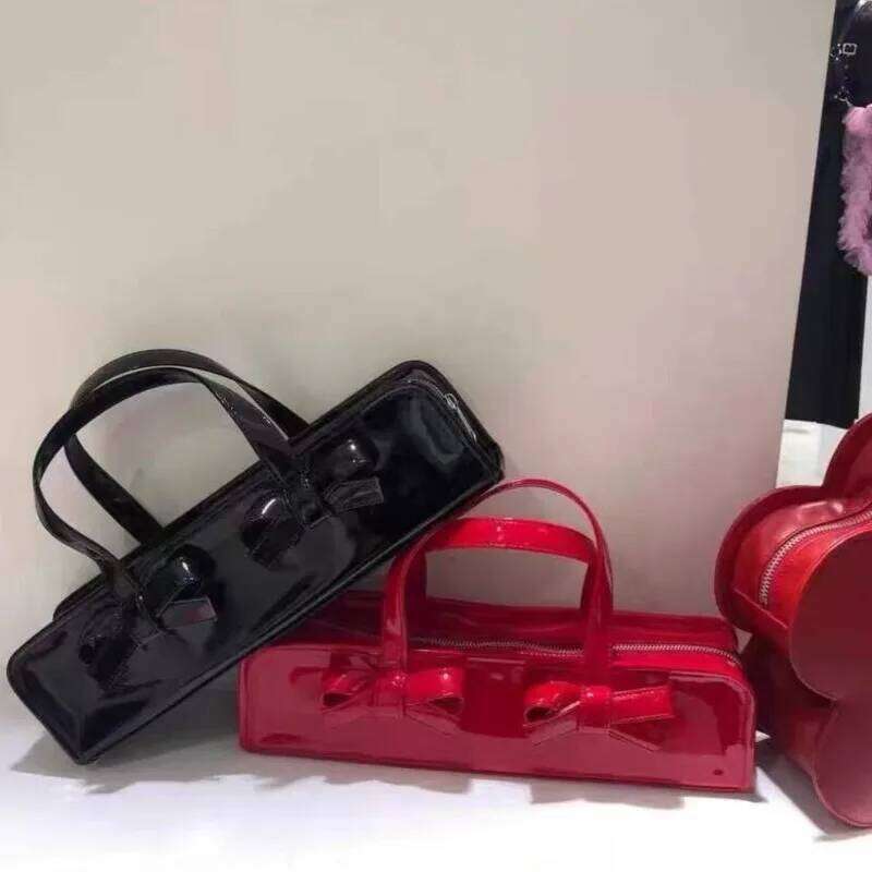 JIAERDI Retro Bow Red Y2k Hand Purse Women Hot Girls Leather Zipper Shoulder Bags Ladies Fairy Core Aesthetic Underarm Bag