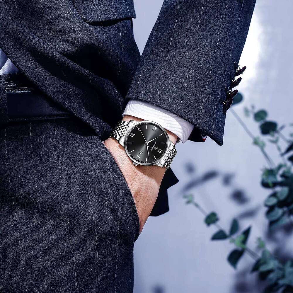 DHgargets POEDAGAR Price Montre Homme Luxury Stainless Steel Men's Calendar Waterproof Quartz Watch for Men