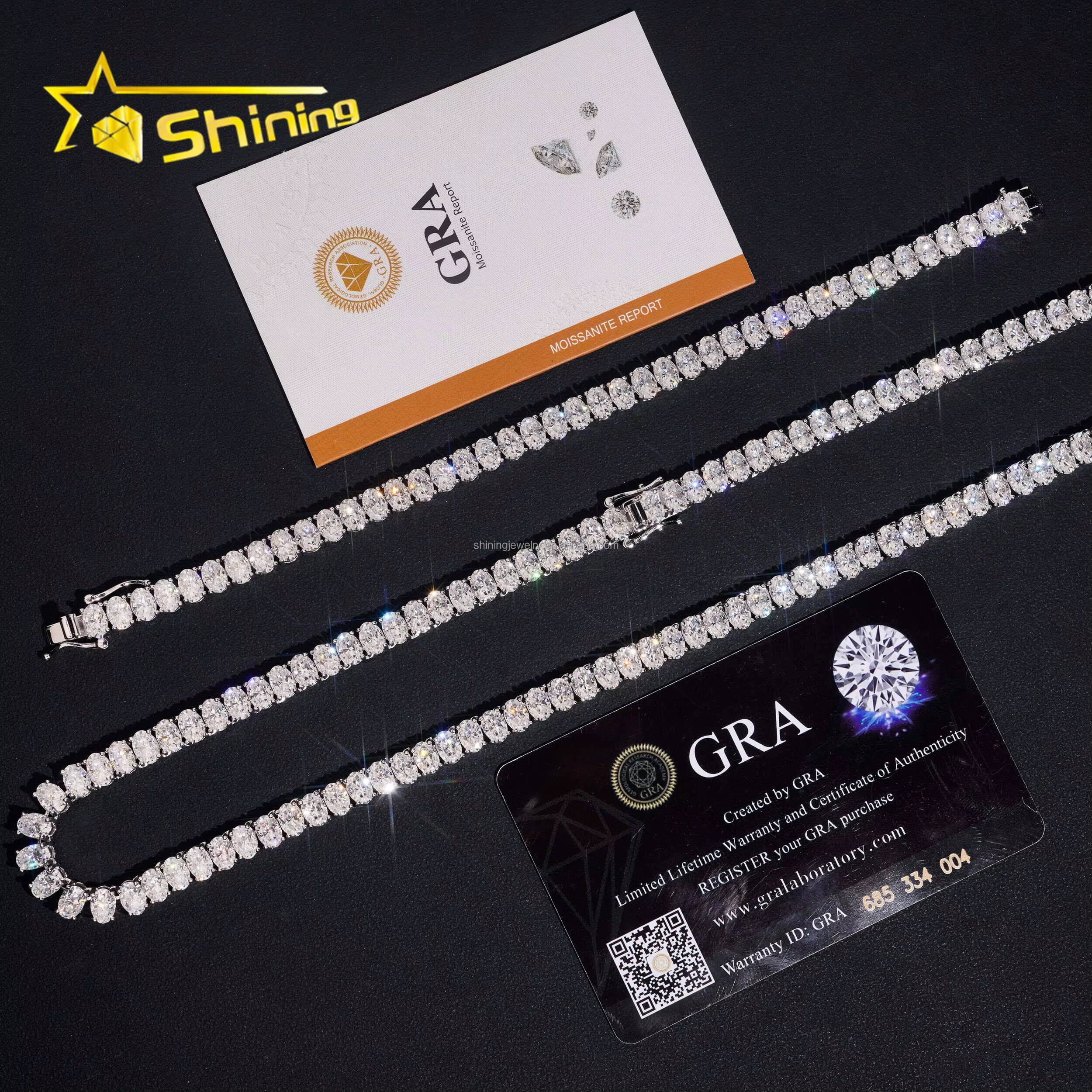 New Arrivals Elegant Stylish Hip Hop Fashion Jewelry Oval Moissanite Diamond 925 Sterling Silver Iced Out Tennis Chain Bracelet