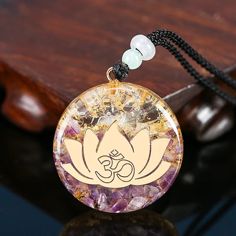Orgonite Energy Lotus Pendant Necklace Turquoises Reiki Om Yoga Healing EMF Resin Sri Yantra Necklace Jewelry Gifts Drop 250729