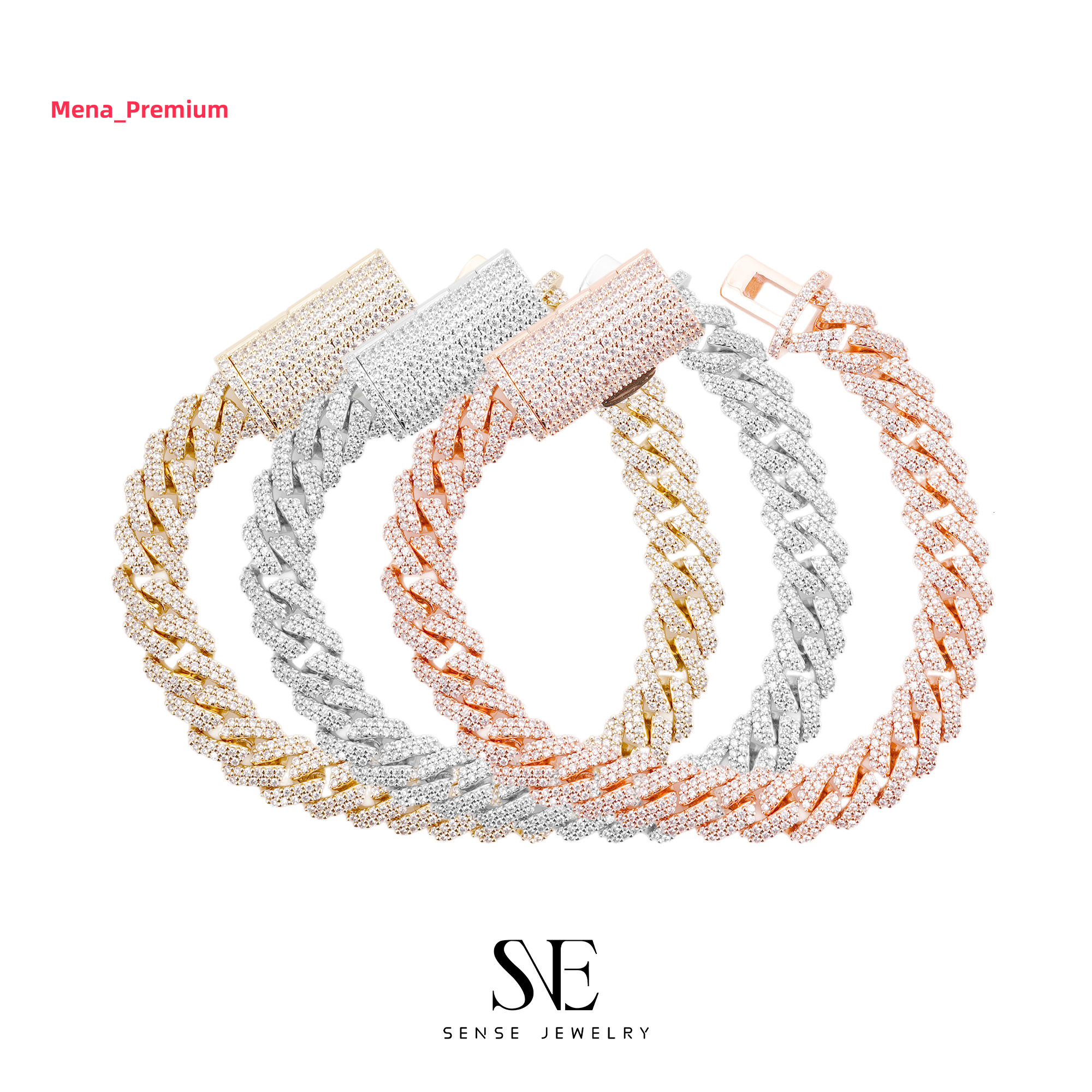 1pc Moissanite Bracelet Bangle Hip Hop Style S925 Silver Iced Out Necklace VVS Moissanite Men Necklace Bling Cuban Link Chain