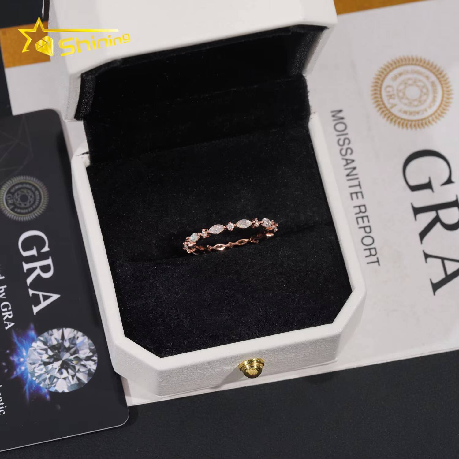 Simple Designs Marquise Cut Bezel Band VVS Moissanite Engagement Ring Gold Plated 18K 925 Sterling Silver Wedding Rings