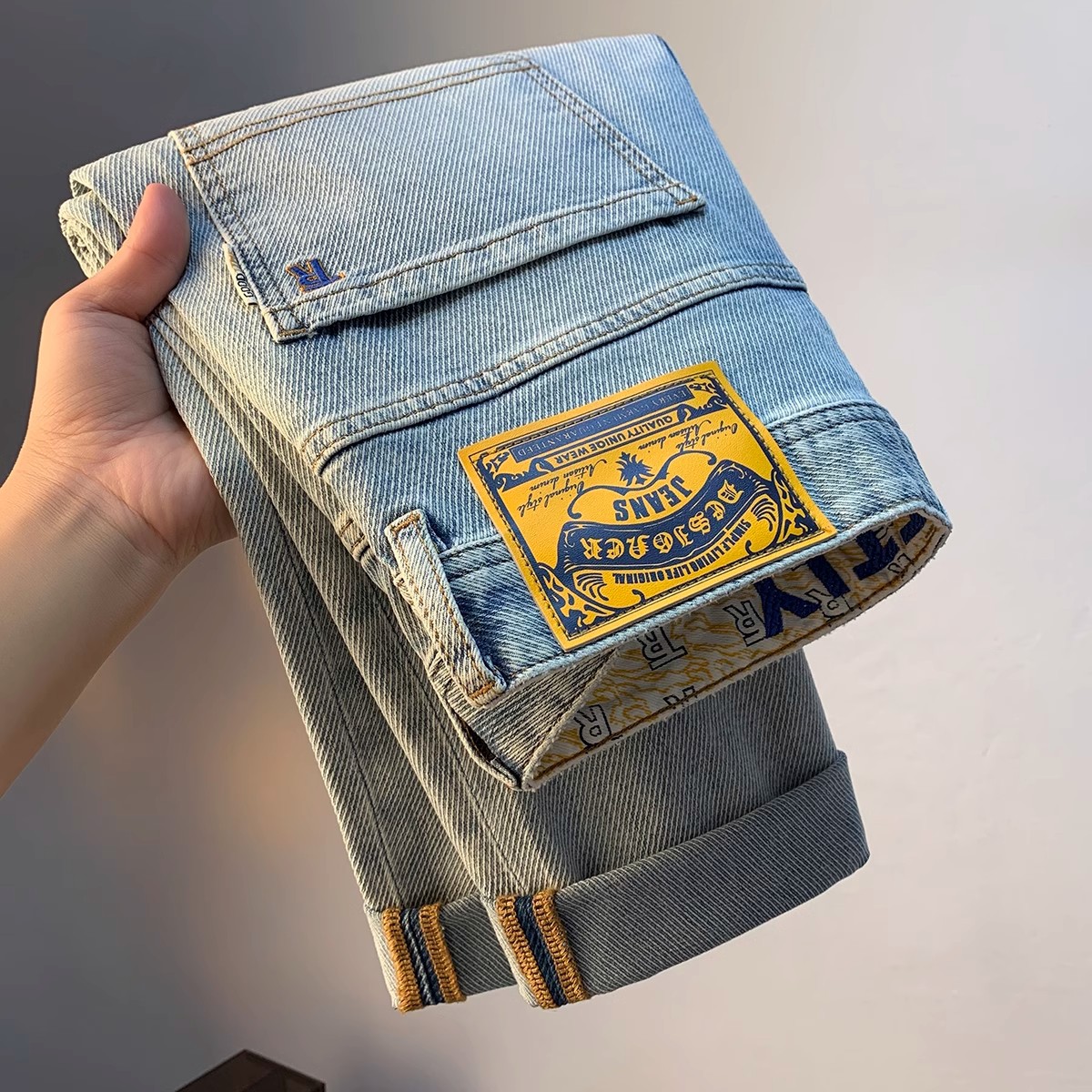 Summer casual jeans for men light-color retro matte and form-fitting 9-inch pants high-end light luxury skinny stretch men's pants