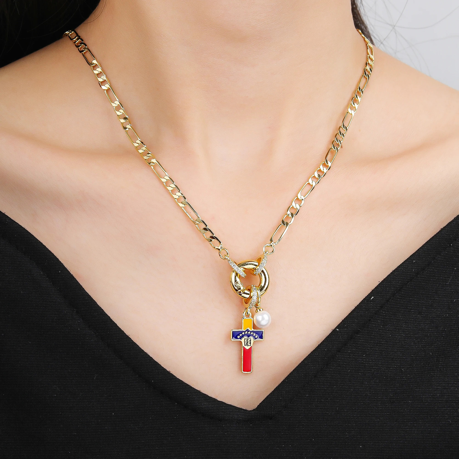 Venezuela Flag Cross Pendant Necklace Simple for Man Woman Party Birthday Jewelry National Day Gift Choker 250729