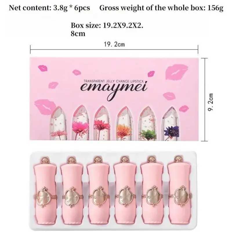 6pcs Crystal Clear Jelly Lip Gloss Set Long Lasting Moisturizing Color Changing Lipstick Pink Flower Cosmetic Kit G250729