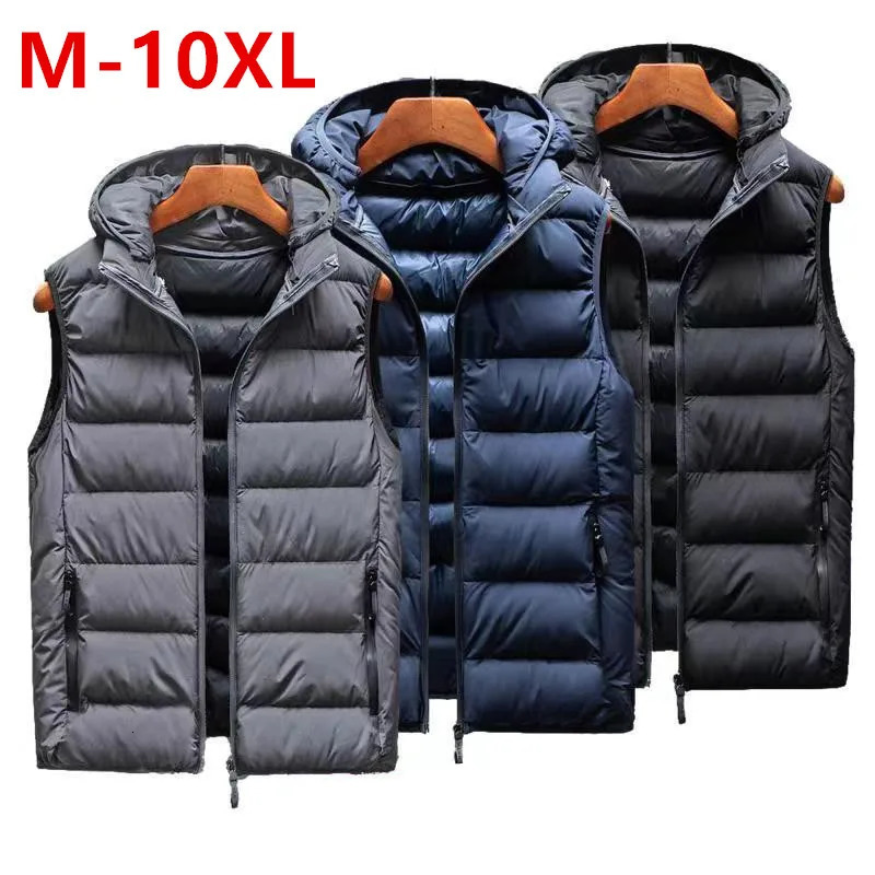 Autumn Winter Mens Down Vest Male Hooded Fashion Trend Zipper Stand Collar Solid Men Windproof Warm Jackets 250730