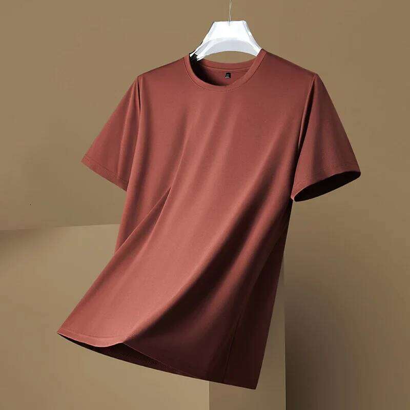 Men's Short-Sleeve T-Shirt Contains mulberry silk Summer 2025 Lightweight, Wrinkle-Resistant Solid Color Casual Top