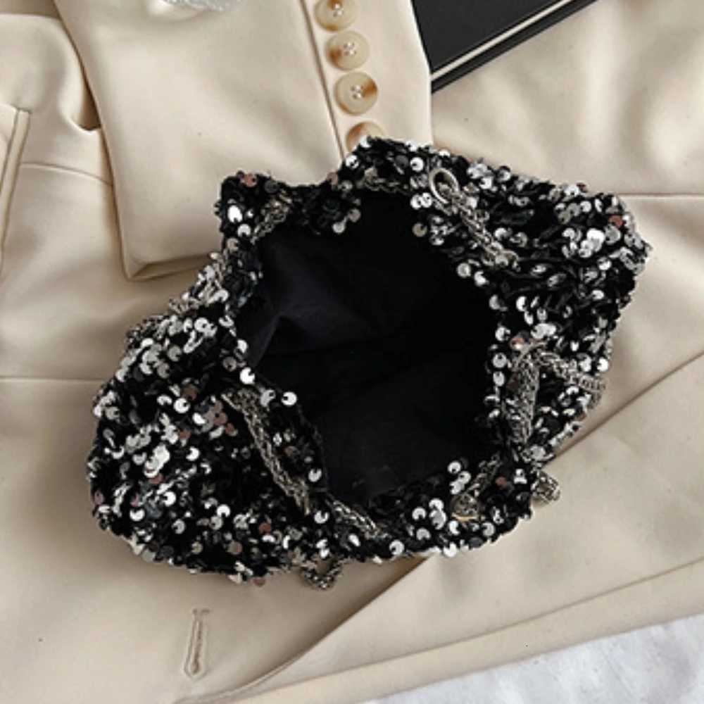 Good-looking Personality Sequin Wens New Korean Bucket Bag Bright E Style Fi Crossbody Dinner Single Shoulder Bags Y250730