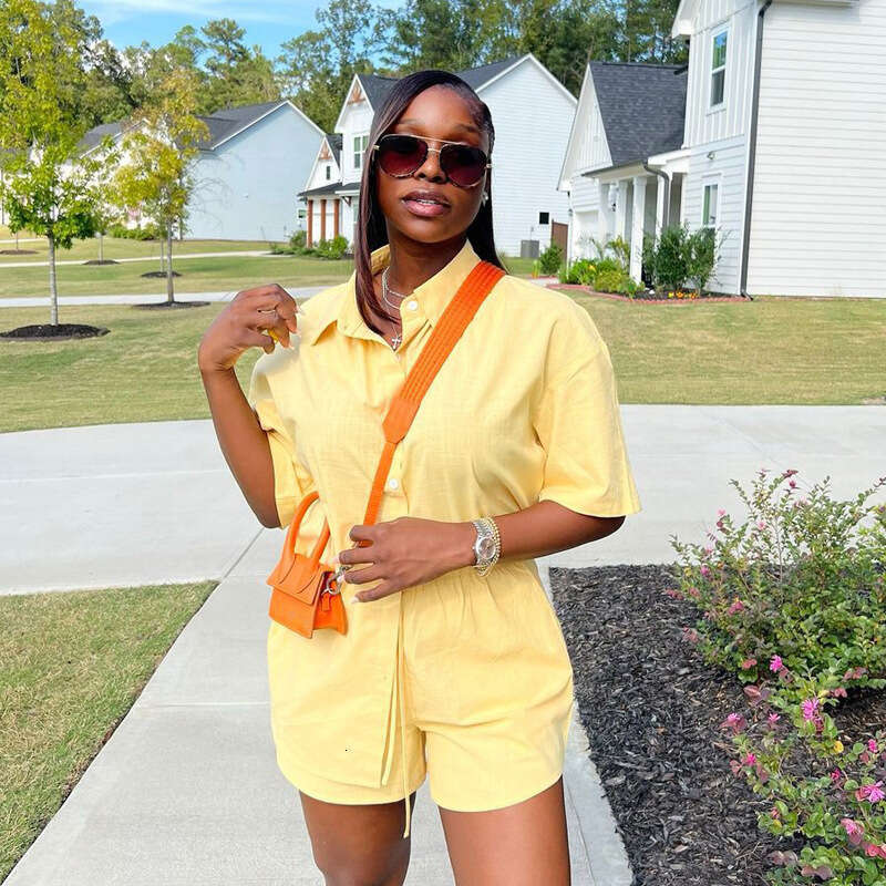 Women's Casual Comfortable Short Sleeve And Shorts Two-Piece Set For Summer B5