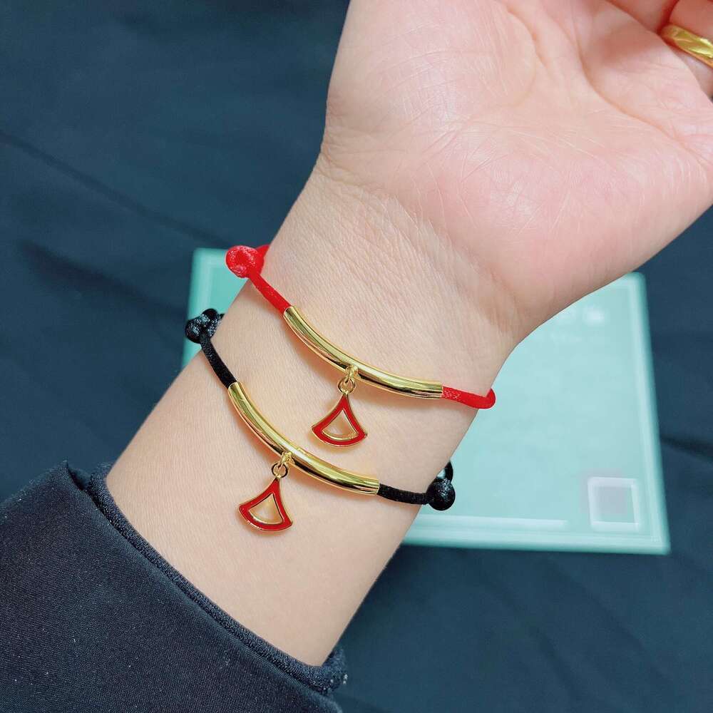 2025 New V Gold Enamel Small Red Rope Skirt for Women Lucky Snake Year Woven Bracelet