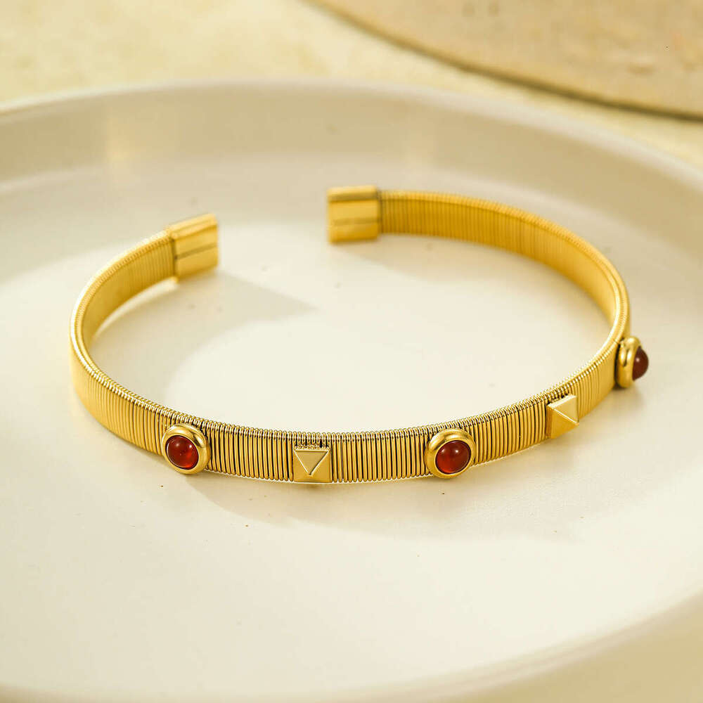 High-End Jewelry Women's Gold with Cat's Eye Stone Stainless Steel Bracelet for Women