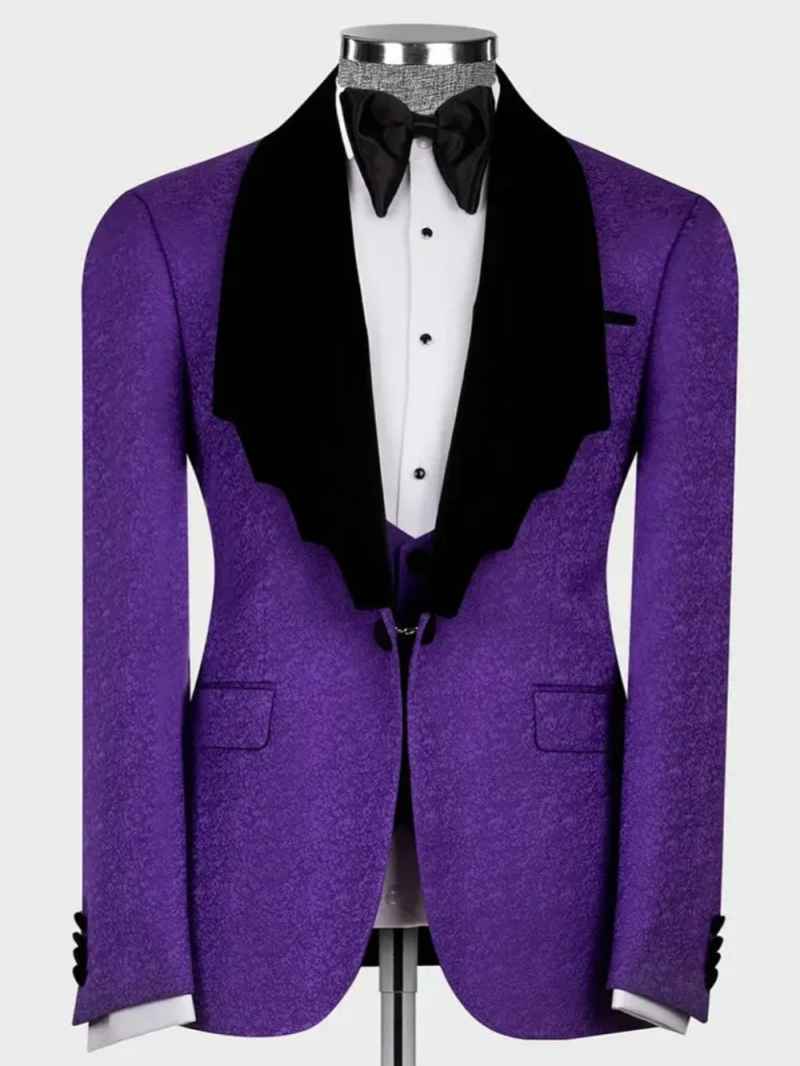 Purple Mens Jacket Suits For Wedding Unique Lapel Groom Tuxedos Party Birthday Formal Wear 2 Pieces With Black Pants Customized