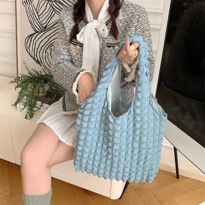 Summer Pleated Bubble Cloud Wen Shoulder Bag Vintage Candy Color Large Capacity Shopping Tote Bag Y250730