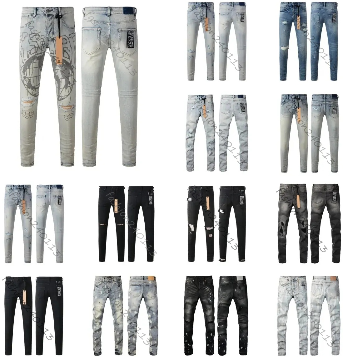 Mens jeans designer jeans for mens pants Mens Jeans trends Distressed Black Ripped Biker Slim Fit Motorcycle Mans stacked jeans men womens baggy