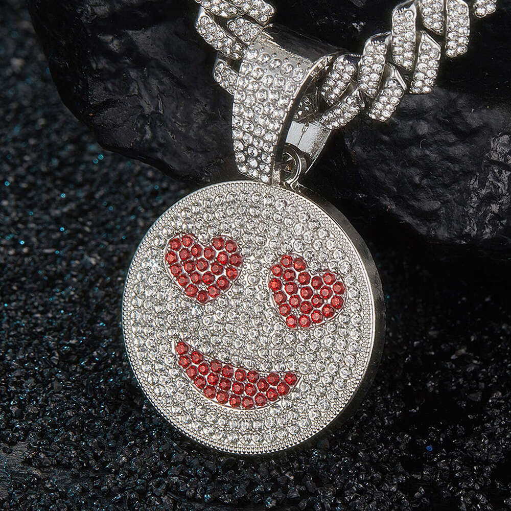 Full Dia Multi-color Heart Smiley Pendant Creative Personality Alloy Cuban Chain Street Fashion Necklace