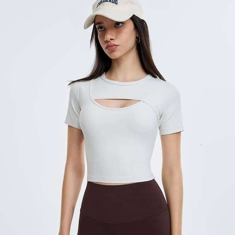 DX216 Built In Fixed Chest Pad Yoga Shirt Women Crop Top Quick Drying Running Training Fiess Sports Short Sleeve T-Shirt