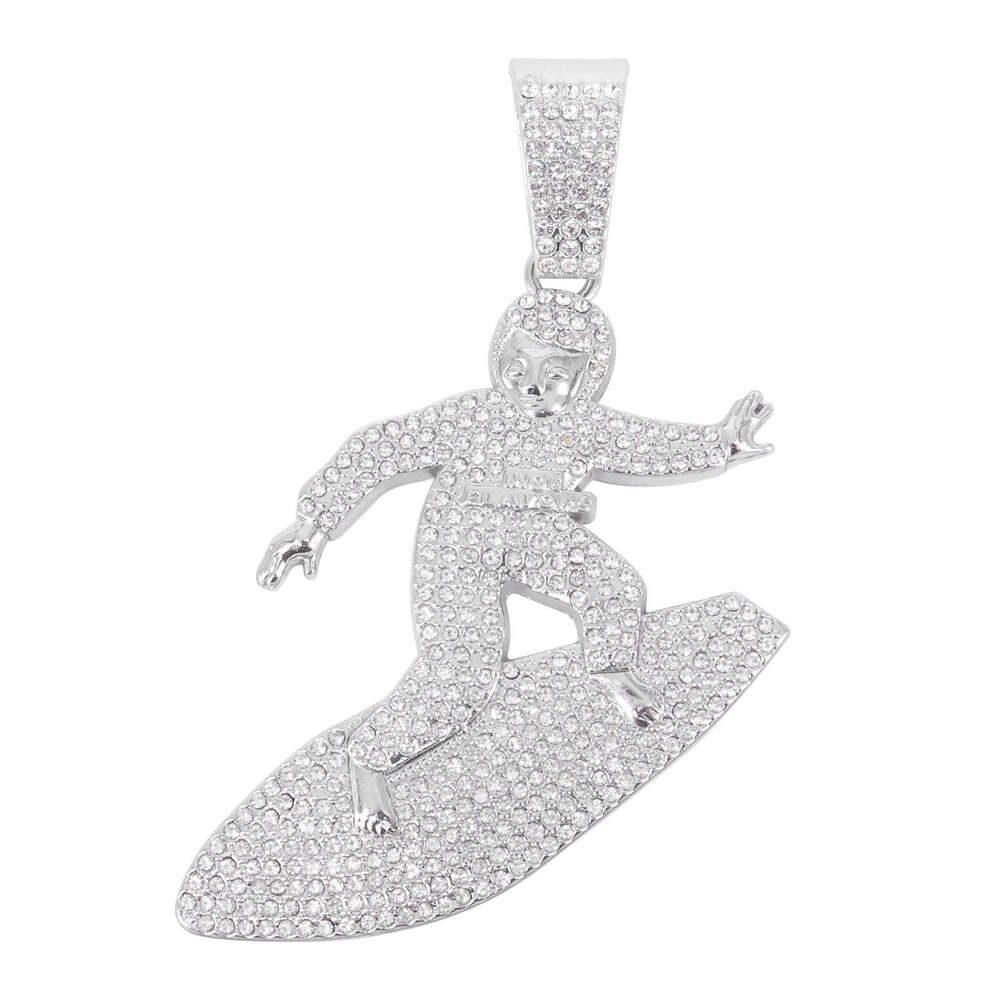 Full Child Ski Hip Hop Trendy Fashion Square Dia Alloy Cuban Chain Necklace Pendant