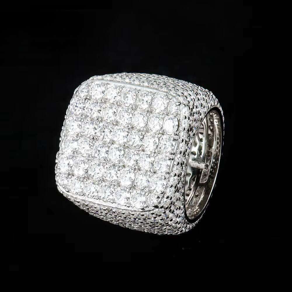 High-Quality Luxury Hip-Hop Fashion Jewelry Square Pure Silver Full Iced Moissanite Men's Ring