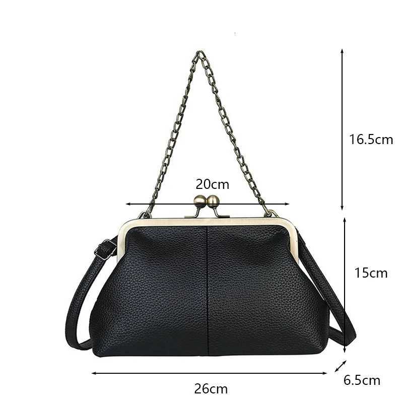 Vintage Soft Skin Shell Bag New Lychee Pattern Handbag Simple And Versatile Shoulder Bag Clip Chain Crossbody Mens Bag Y250730