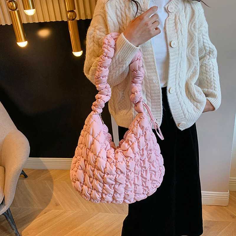 Large Capacity Puffer Crossbody Bag Pleated Nylon Cloud Shoulder Bag Tote Bucket Designer Bag Ruched Fi Lady Dumpling Buns Y250730