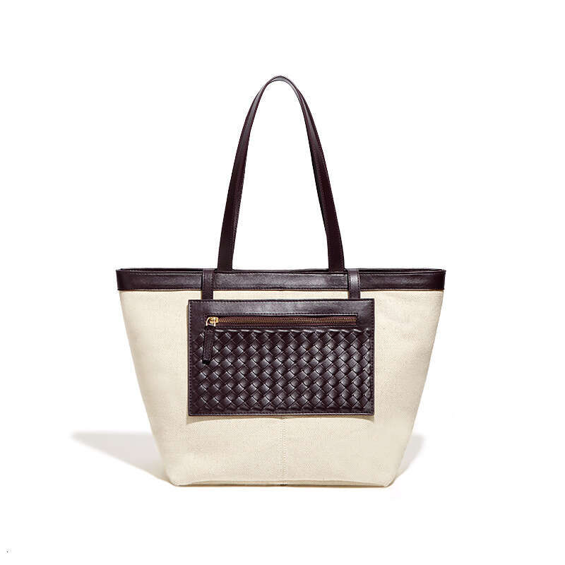 Large Capacity New Color-Block Canvas Casual Woven Handbag Versatile Single Shoulder Fashion Commuter Underarm Design Women Tote Bag