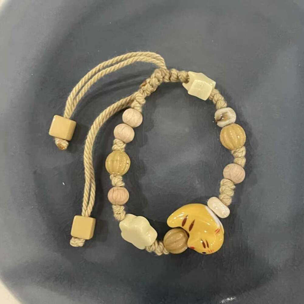 Fresh Yellow Ceramic Kitten Handmade Braided Drawstring Design Niche Sweet Girl Bracelet 2d0