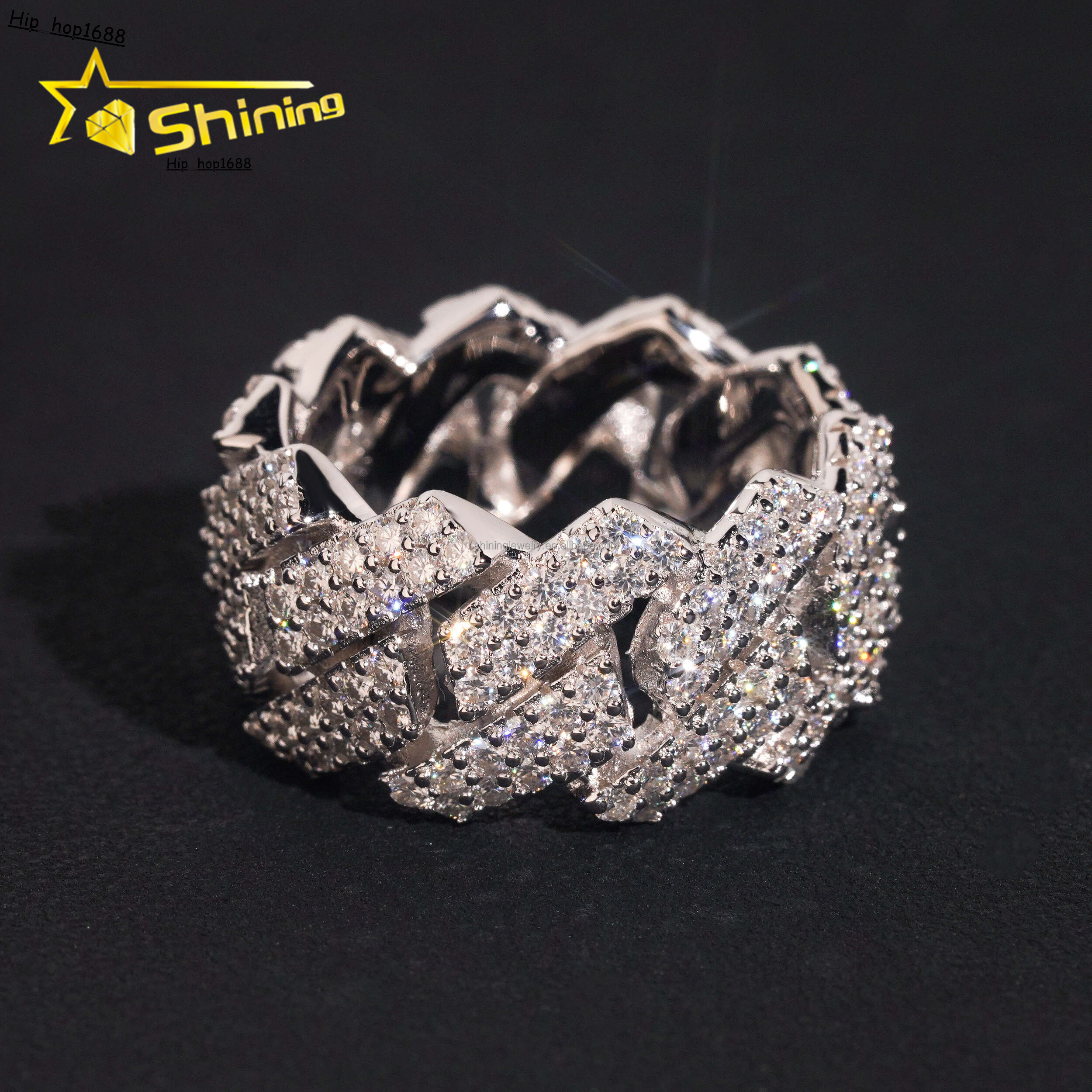 Hot Sale Iced Out Fine Man Jewelry Hip Hop 925 Silver Jewelry FL Moissanite Diamond Eternity Band Miami Cuban Ring Men