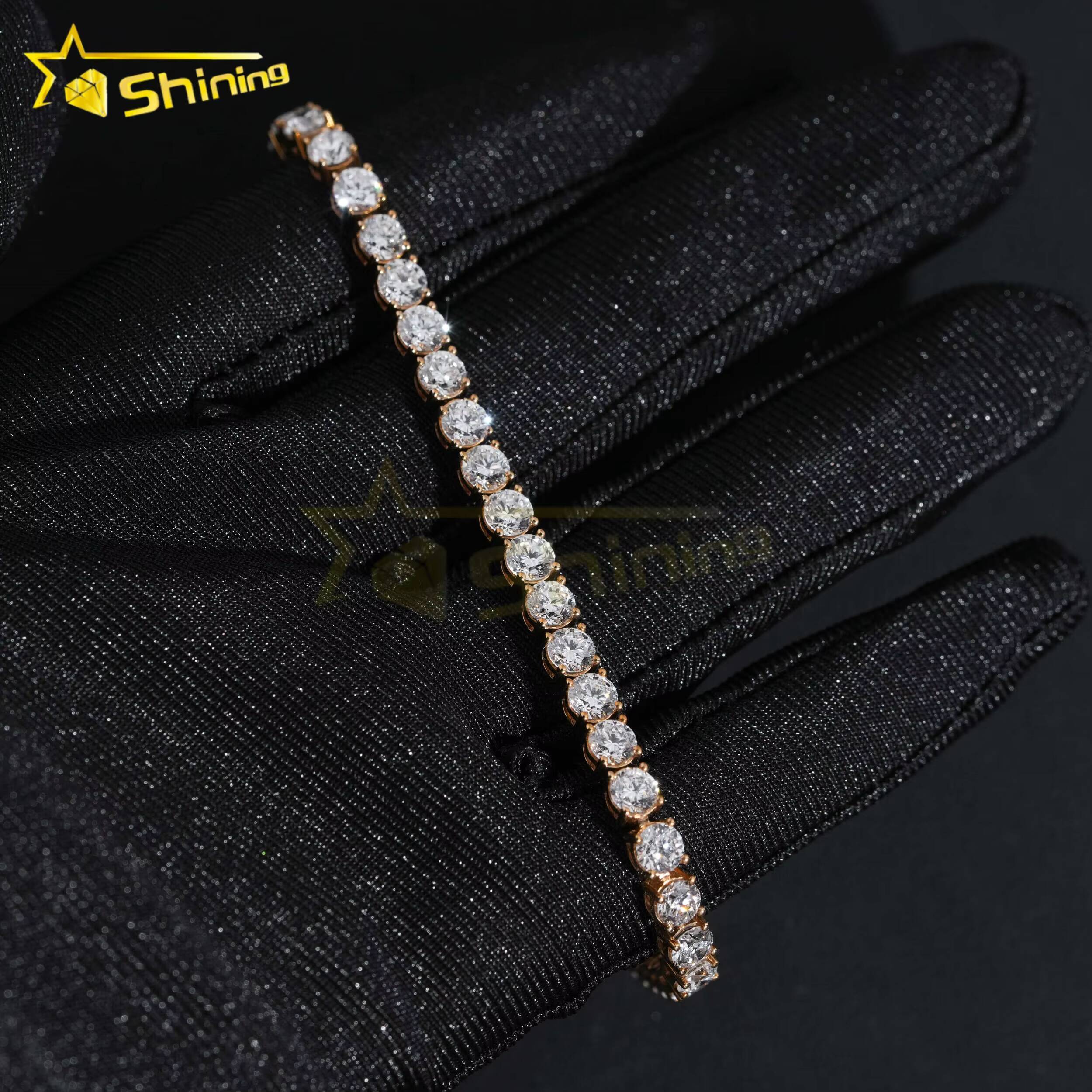 48 Hours Ship Handmade 10K Solid Gold Bracelet Hip Hop Jewelry 4mm Tennis Bracelet VVS Moissanite Diamond Bracelet