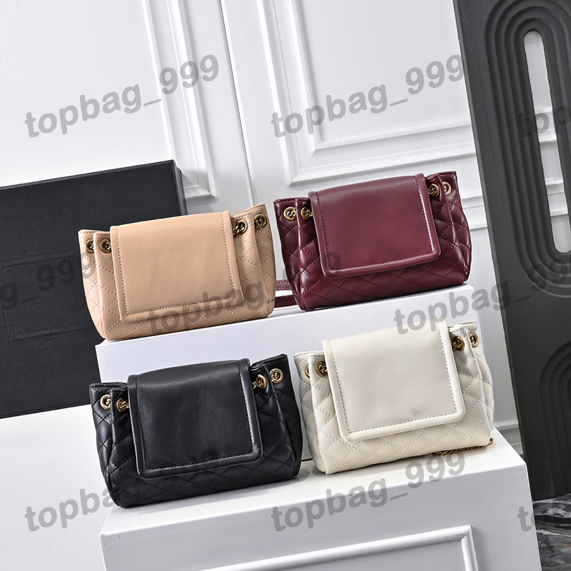 Luxury Designer Mini Nolita Flap Drawstring Shoulder Bag Vintage Gold Chain Crossbody Handbag Check Plaid Card Holder Makeup Vanity Sacoche Purse 18x13x6cm