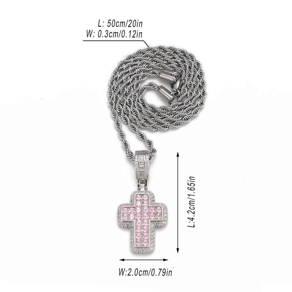 Fashionable Personality Full Dia Cross Pendant Hip Hop Trendy Creative Versatile Necklace