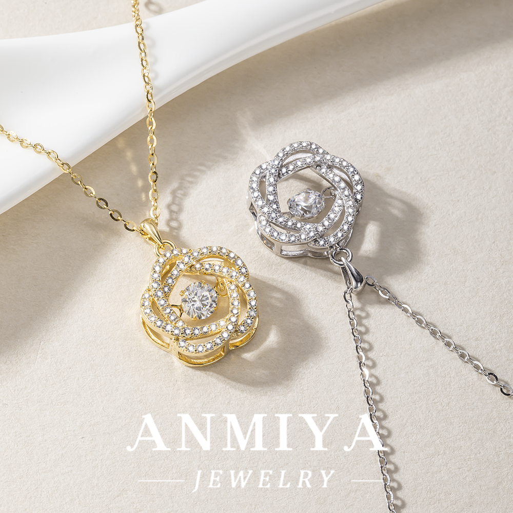 Floral Design 925 Silver Jewelry Necklace, Rose Silver Pendant Necklace for Spring and Garden Party