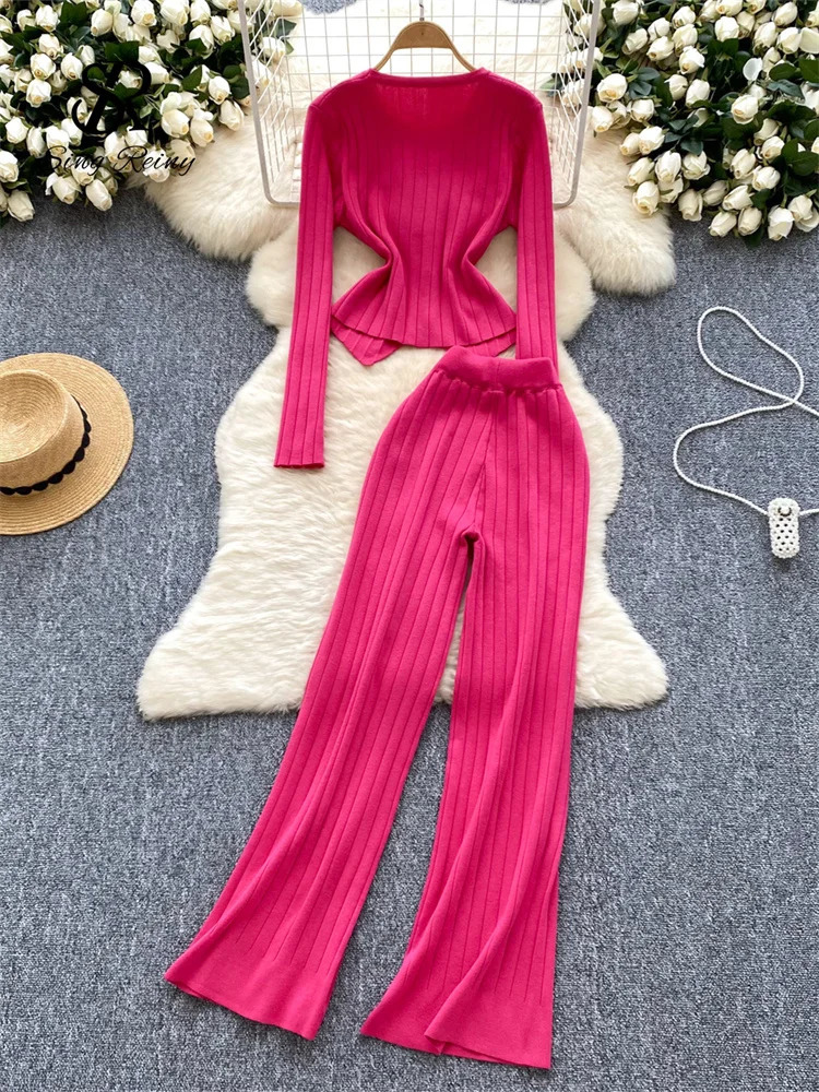 SINGREINY Fashion OL Winter Suits Women Long Sleeves Chic Buttons PulloversElastic Pants Vintage Sweater Two Pieces Sets 250730