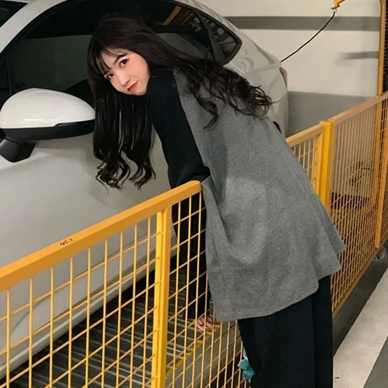 Female Tshirt Gray O Neck Contrast Color Long Sleeve T Shirt Loose Autumn Tee Tops for Women Patchwork Shirts w250729