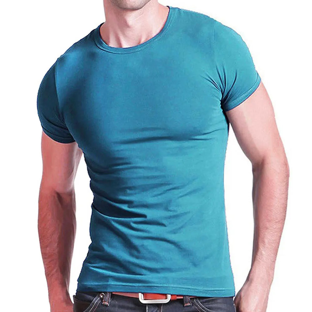 Stretch V Collar Mens TShirt Solid Color Short Sleeve For Men Tights Slim Fit Tops Tees 250729