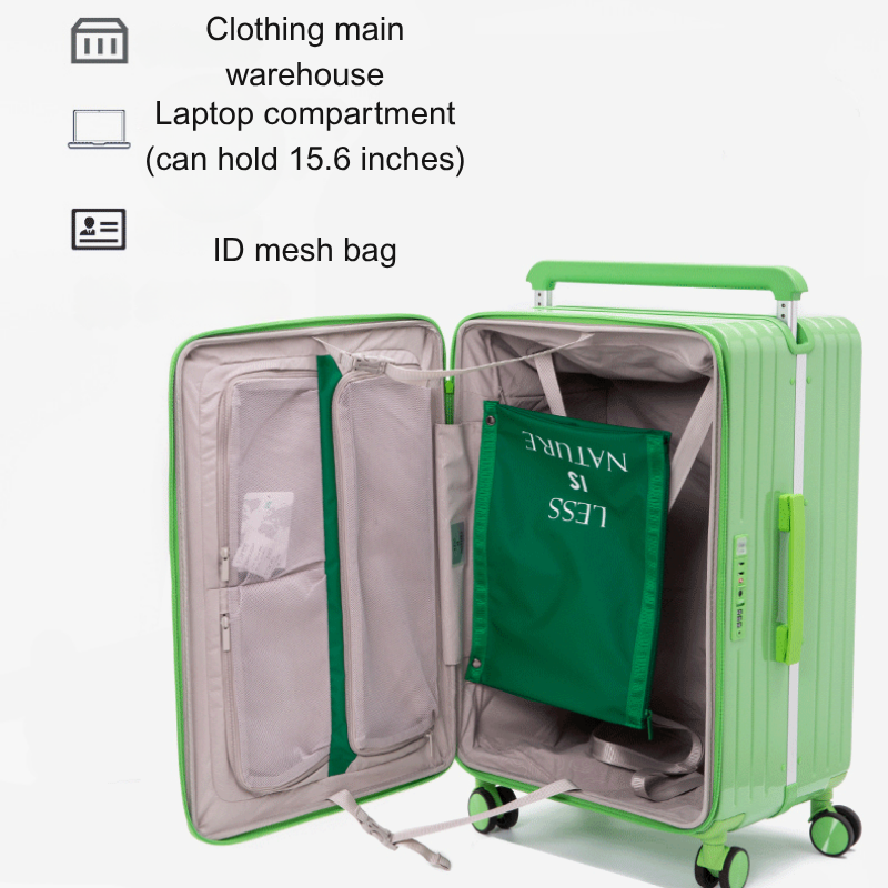 Silent Universal Wheel Luggage with Wide Pull Rod Zipper - Front Opening Cover Boarding Case for Men & Women