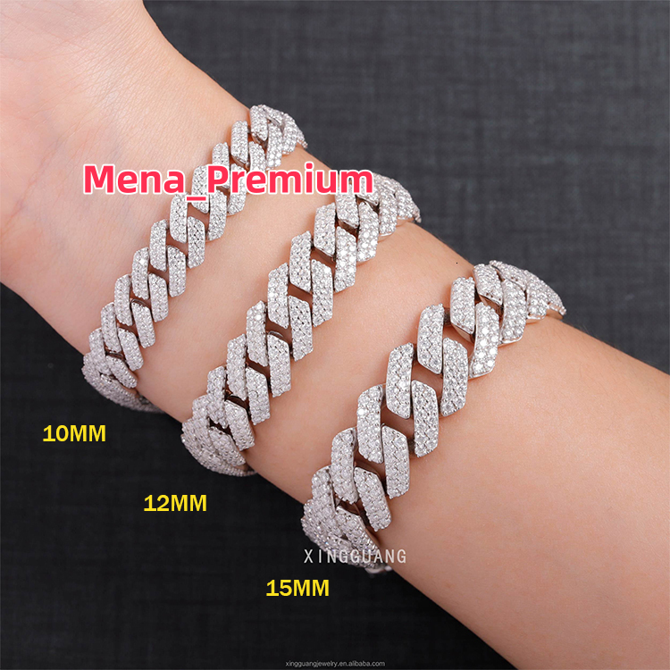 RTS Hiphop Jewelry 8mm-15mm Gold Plated 925 Sterling Silver VVS Moissanite Diamond Iced Out Cuban Bracelet