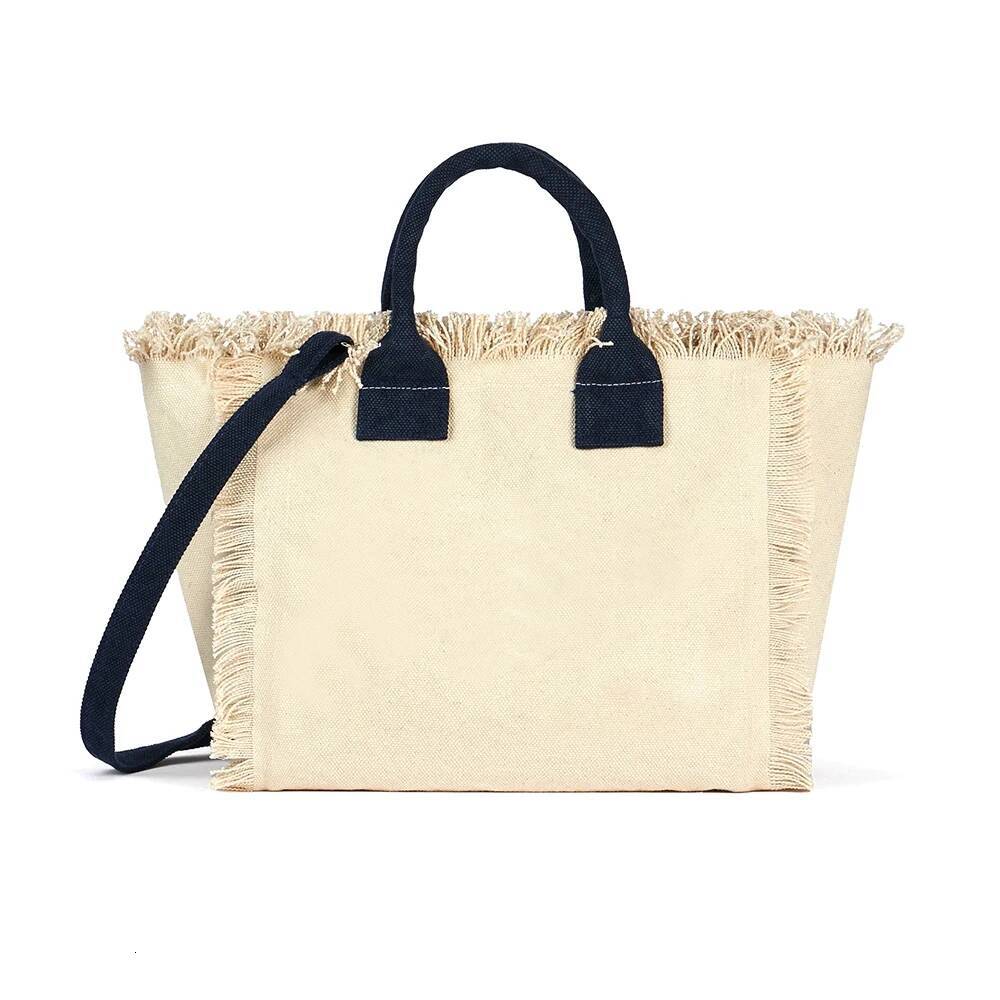 Solid Color Simple Fashion Design Women's Tassels Handbag Large Capacity Canvas Beach Brand Medium Size Tote Bag