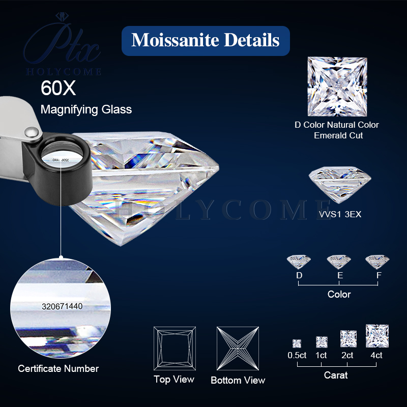 Wholesale 0.5~5.0ct White D Color VVS Moissanite Stone Princess Cut Loose Gems Pass Diamond Tester with GRA Certificate Moissanite Gems for Fine Jewel