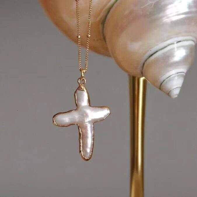 Cross Necklace Baroque Pearl Instant Hair Lockbone Chain Pendant