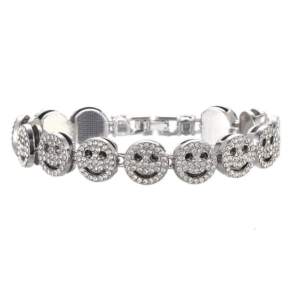 Full Dia Smiley Face Bracelet Hip Hop Creative Personality Necklace Cuban Chain for Men