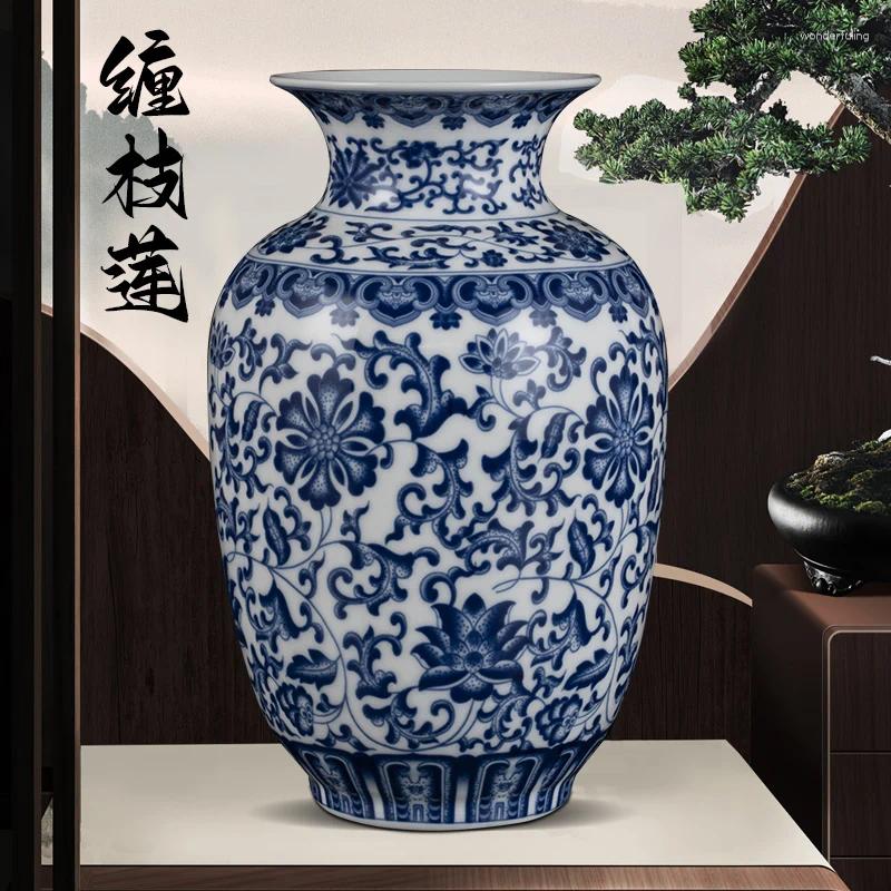 Vases Ceramic Vase Chinoiserie Blue And White Porcelain Home Living Room Craft Decoration Ornaments Floreros Decor