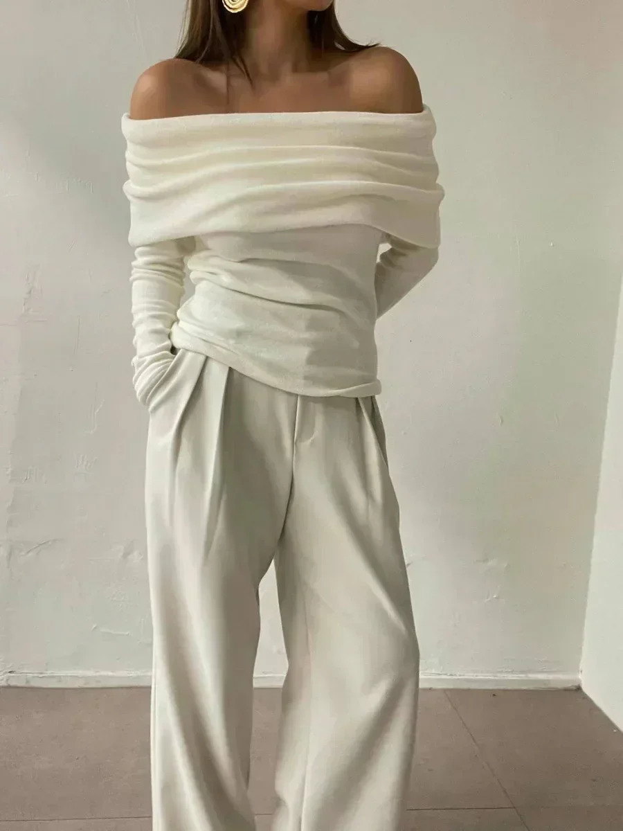 Wolfeel Autumn Slimming Knitted Sweater Women Fashion Basic Chic Pullover Long Sleeves Office Lady One Shoulder Sexy Sweater Top 250723