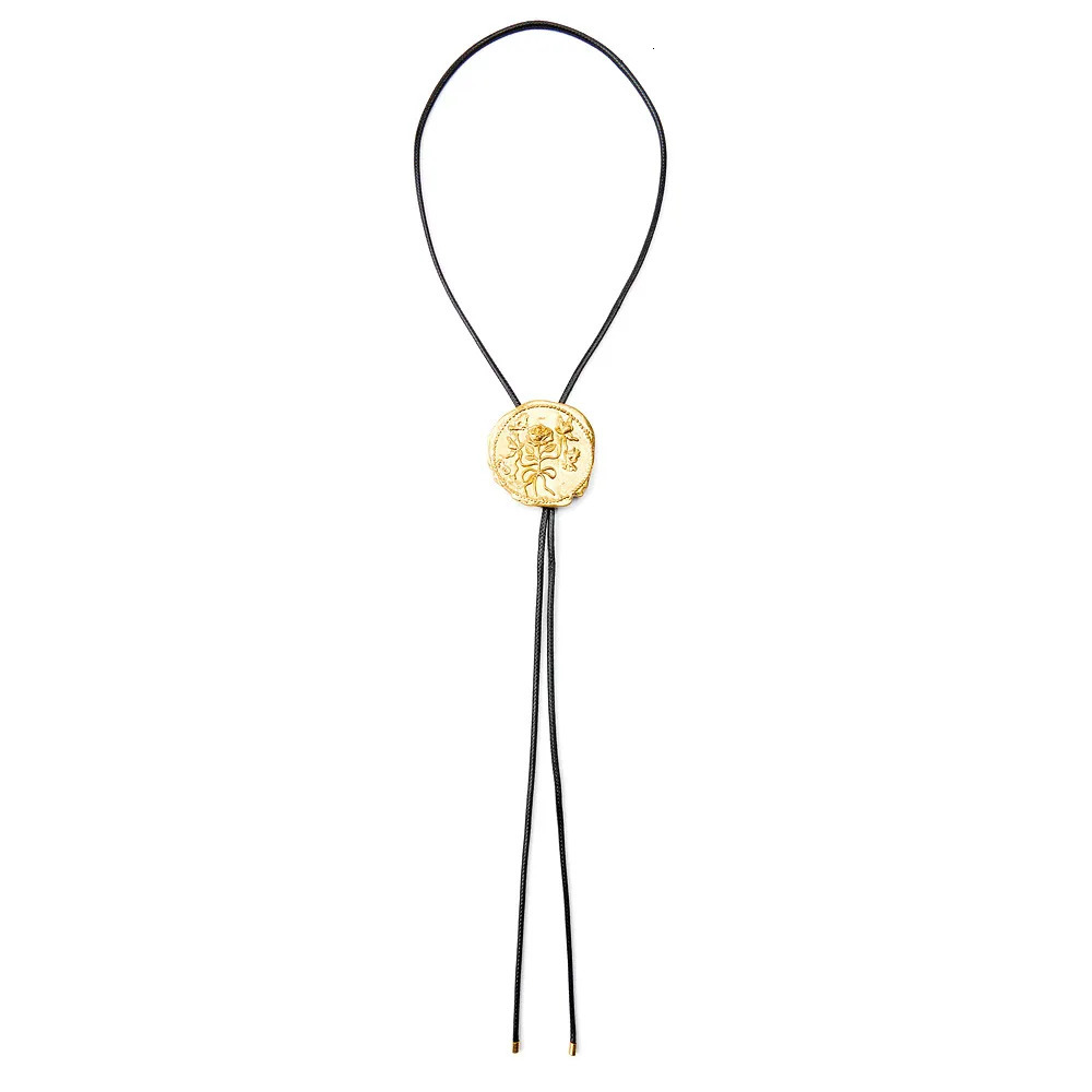 Vintage Irregular Metal Rose Round Label Adjustable Rope Chain Western Cowboy Style Necklace Women Personalized Jewelry 250729