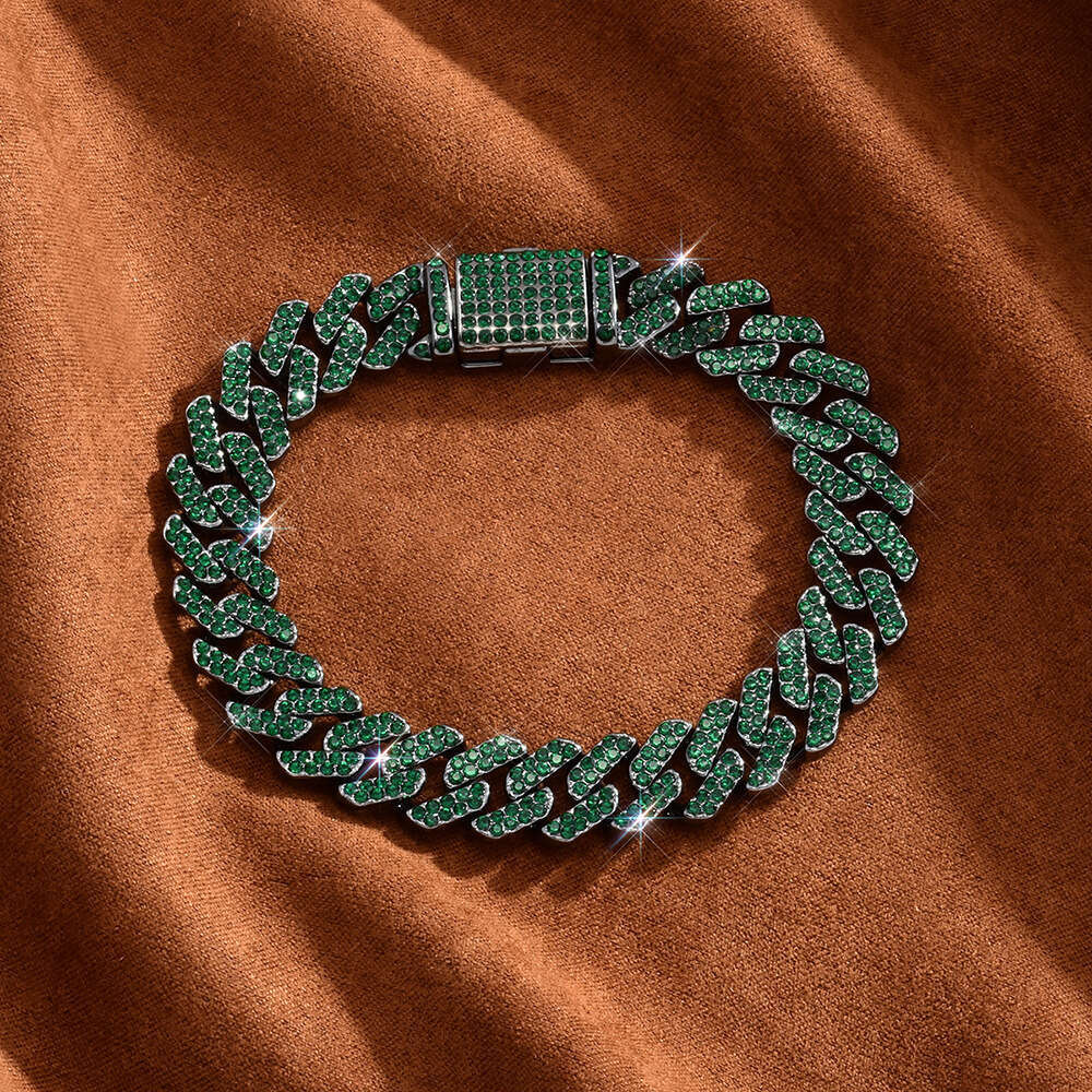 Hot Selling Full Dia Necklace Hip Hop Trendy Bar Exaggerated Personality Alloy Rhinestone 12mm Cuban Chain