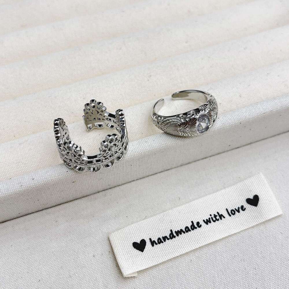 2025 Spring New Style Lace Edge Hollow Ring with Zircon Center Inlay and Fine Carving Pattern 159